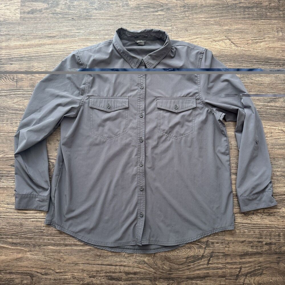 Eddie Bauer Shirt Womens XL Gray Long Sleeve Performance Stretch Outdoors Hiking